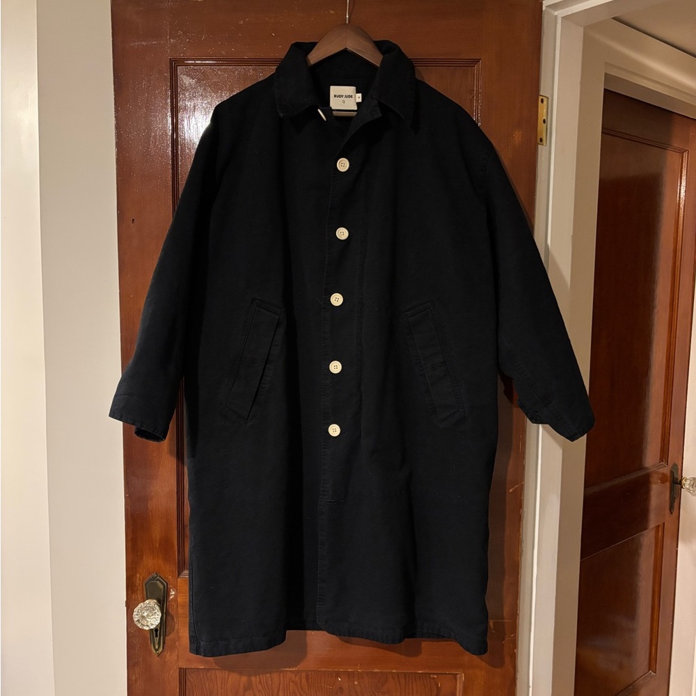 NWT Rudy Jude Grosgrain Trench Coat in black indigo